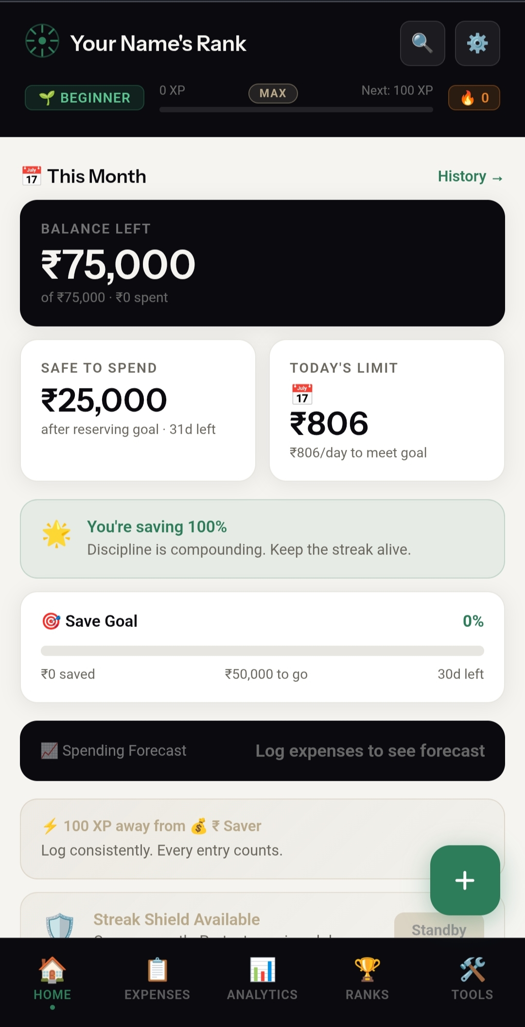 RupeeRank dashboard