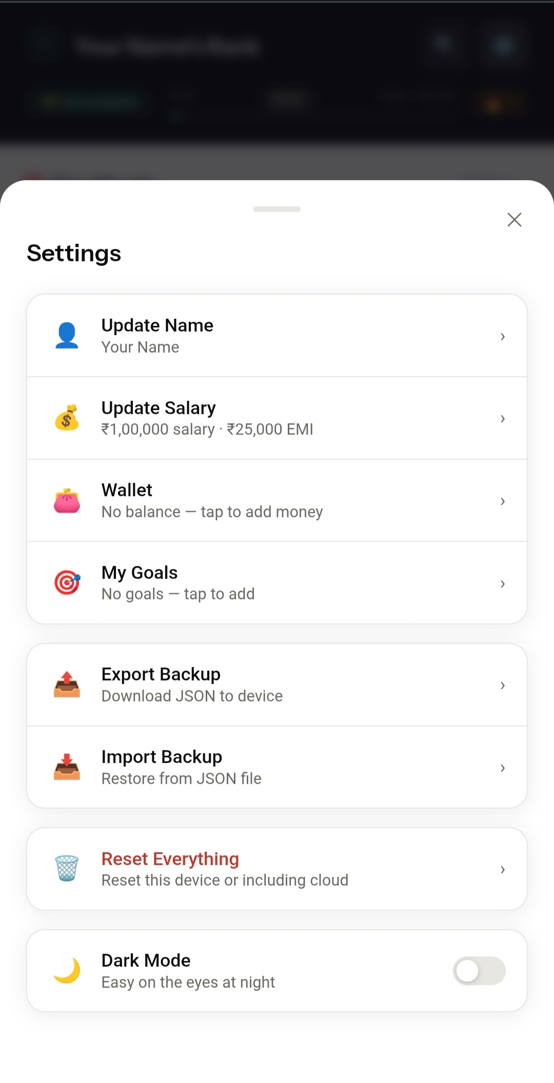 RupeeRank settings